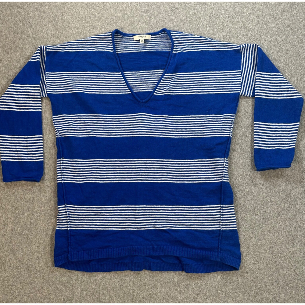 Madewell Deckhouse Sweater Cotton Wool Blend Women’s X-Small #03579 Blue White